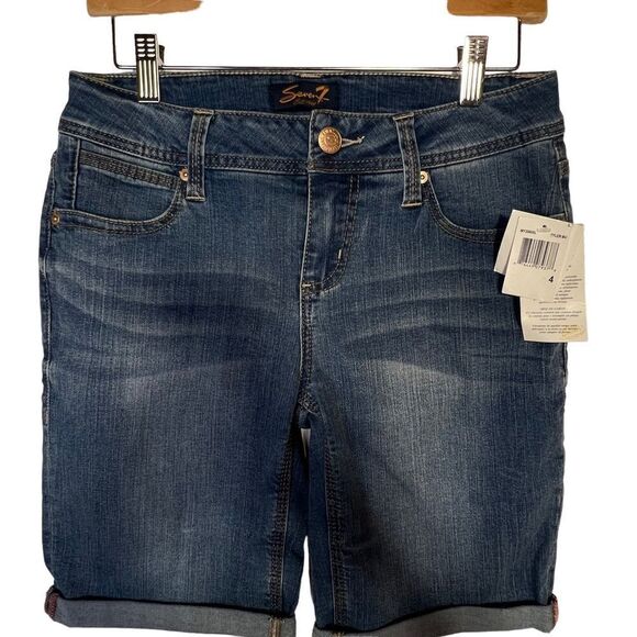 Seven7 Bermuda Denim Shorts Women Size 4 Blue Stretch Whiskers nwt - Picture 3 of 13